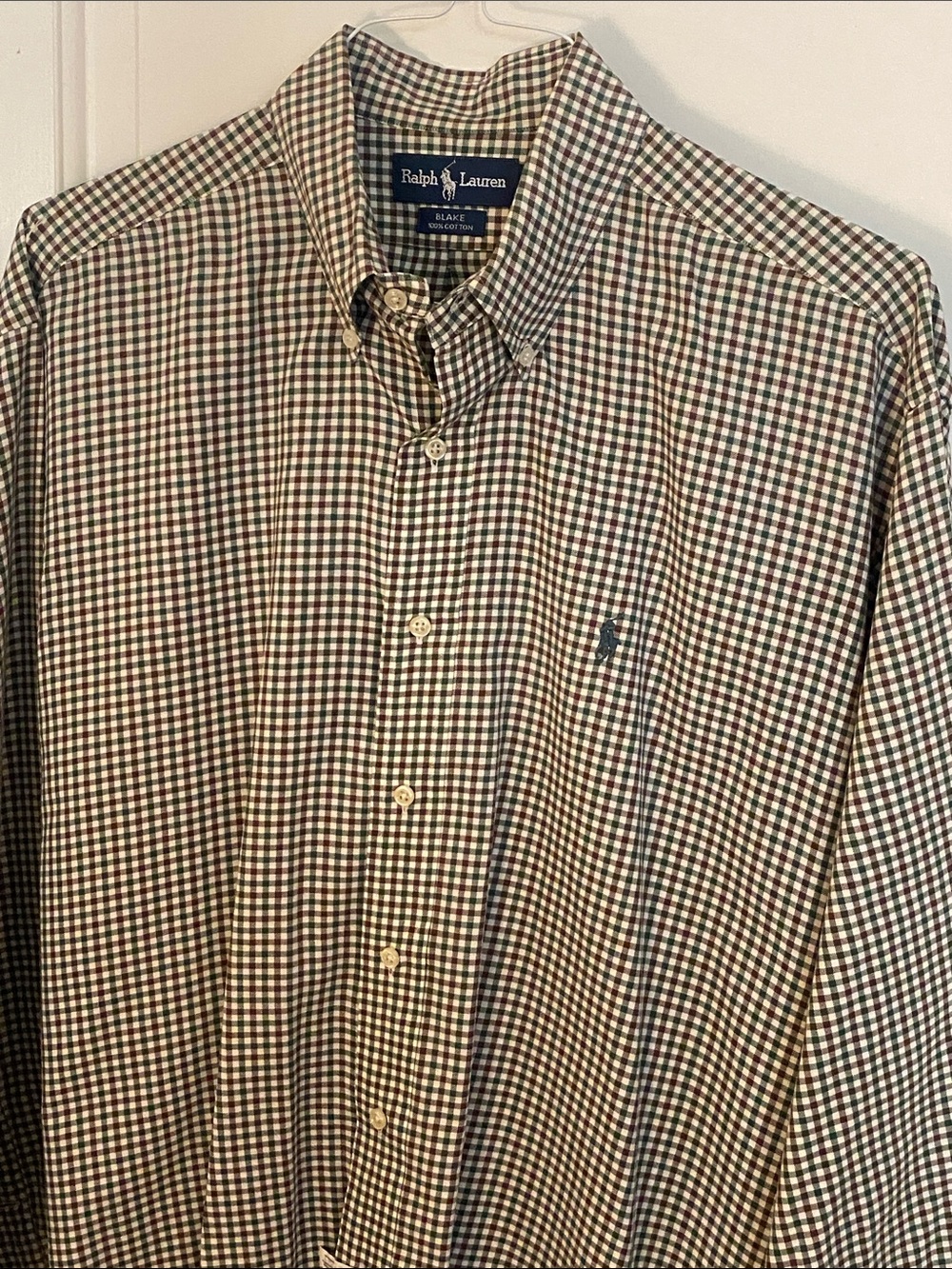 Polo Ralph Lauren Green & Navy Micro-Check Long Sleeve Button-Down Shirt Sz Lg